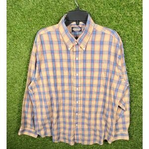 Vintage Towncraft Plaid Button Up Shirt Mens XL Long Sleeve Beige Blue Cotton
